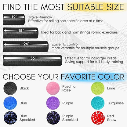 Yes4All High Density Foam Roller for Back, Variety of Sizes & Colors for Yoga, Pilates - Black - 12 Inches