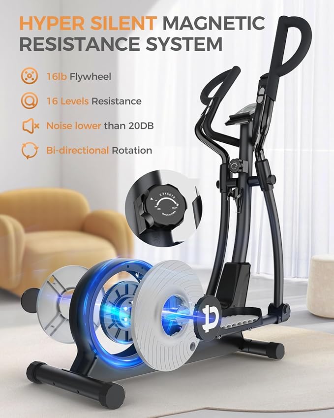 pooboo Elliptical Machine, Elliptical Exercise Machine with 16-Level Resistance&Hyper-Quiet Magnetic Driving System, Elliptical Machine for home with LCD Monitor&15.5IN Stride, 400LBS Weight Capacity