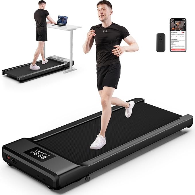 Smart Walking Pad, 2-in-1 Under Desk Treadmill for Home Office, Portable Walking/Jogging Machine with App & Remote Control, Fitness Data Recording