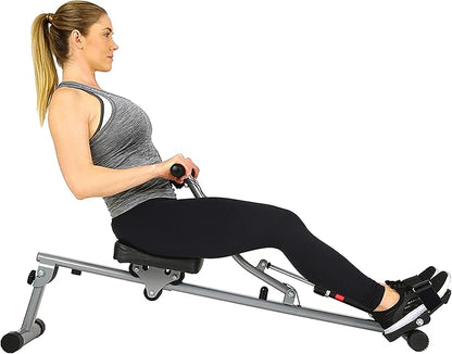 Sunny Health & Fitness Compact Adjustable Rowing Machine with 12 Levels of Complete Body Workout Resistance and Optional SunnyFit App Enhanced Connectivity