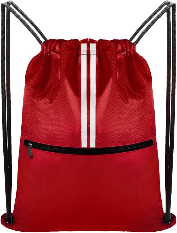 Drawstring Backpack Bag Gym Cinch Draw String Back Bag for Men Women Shopping Sports (Red)