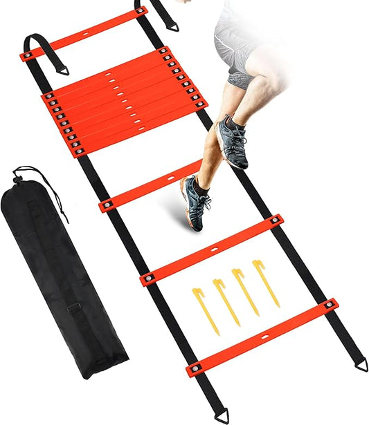 Fixed Rung Agility Ladder 丨20ft 12 Rungs No Tangle Spped and Agility Training Equipment Footwork Ladder with Carrying Bag/Ground Stakes for Adults Youth Kids