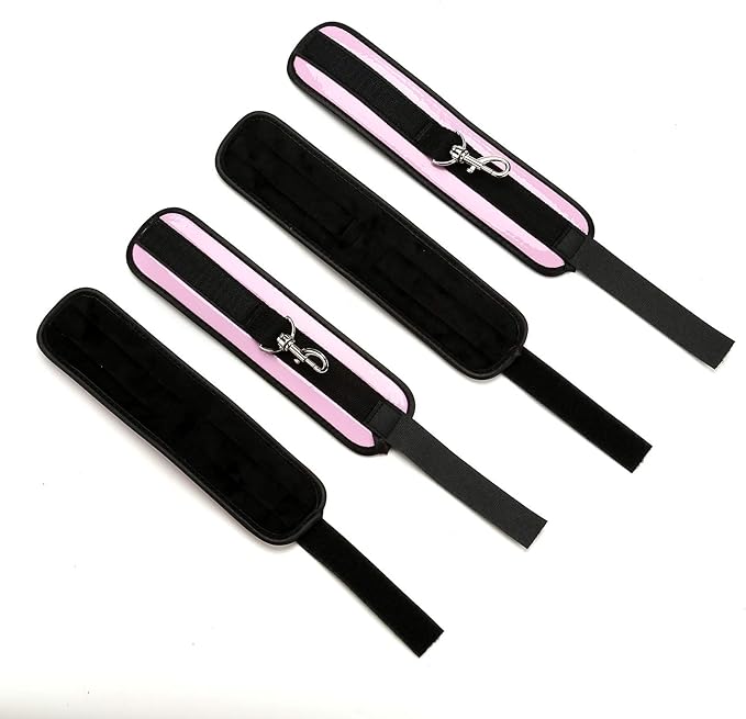 Black Portable Exercise Spreader Bar with 4pcs PU Pink Adjustable Straps, Restore Pilates Sports Aid Training Fitness Gear Pilates Aid Kit with Fur Flocking Storage Bag