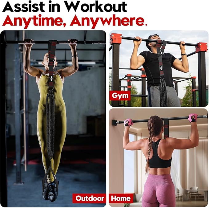 Pull Up Assistance Bands, Heavy Duty Assisted Pull Up Bands for Pull Up Assist, Adjustable Weight/Size with Fabric Feet Mats, Upgrade Pull Up Assist Bands for Strength Training