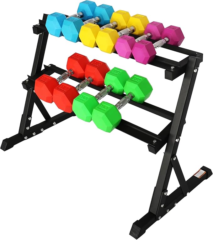 Signature Fitness Colored Rubber Coated Hex Dumbbell Weight Set,Multiple Packages