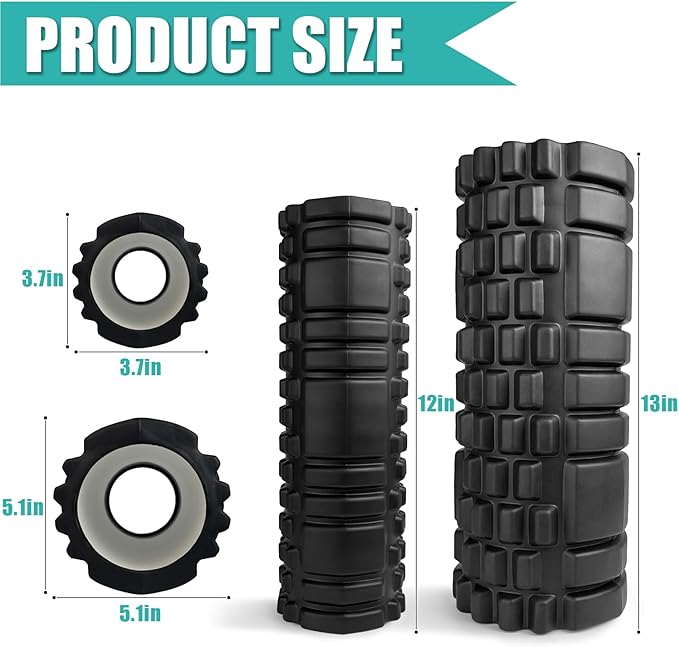 Foam Roller High Density Exercise Roller for Deep Tissue Muscle Massage, Muscle Massage and Myofascial Trigger Point Release, Relieves Muscle Pain & Tightness, Improves Mobility (2 Black)