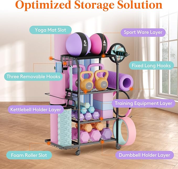 Lifewit Yoga Mat Holder, Home Gym Storage For Yoga Equipments, Fitness Equipments Organizer for Dumbbell, Kettlebell, Foam Roller, Pilates