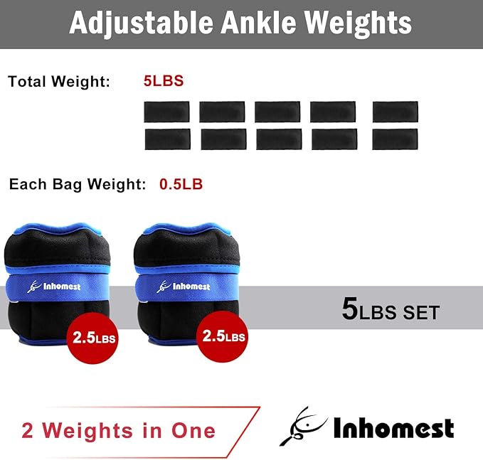 Adjustable Ankle Weights 1-5/10/12 Lbs Leg Weights for Men Women,Wrist Ankle Weights for Physical Therapy,Yoga Pilates,Workout,Walking,Jogging