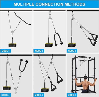 Cable Pulley System Home Gym, Fitness Gym Equipment for Home with Handle Triceps Rope Lat Pull Down Bar, Weight Pulley System Exercise for Biceps Tricep Arm Shoulder Back