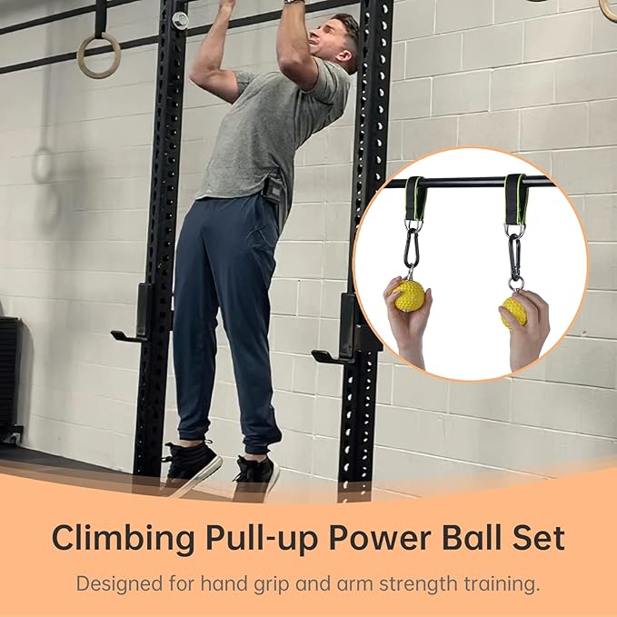 yeesport Climbing Pull-up Power Ball Hold Grips with Straps, No-Skid Hand Grips Strength Muscles Trainer Exerciser for Bouldering Pull Up Fitness