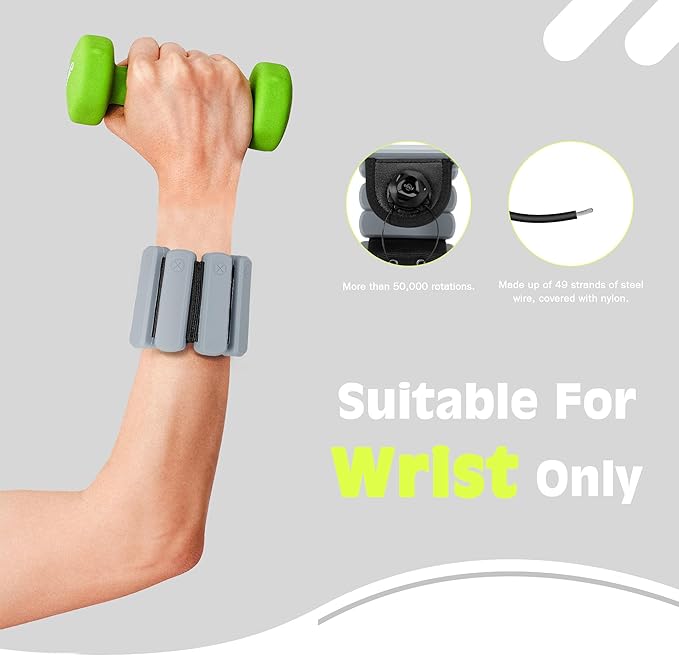 Wrist Weights - set of 2(1lb each), Adjustable Wearable Silicone Wrist & Ankle Bangles for Men and Women, Increase Training Intensity for Yoga, Pilates, Aerobics, Gym, Swimming, Hiking, Housework, Jogging, etc.