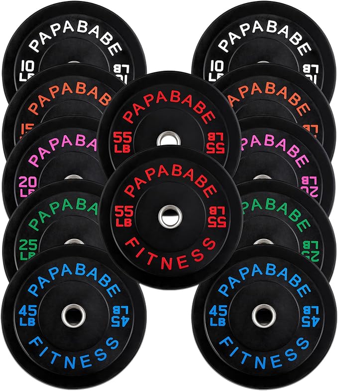 Papababe Bumper Plates, 2 Inch Olympic Weight Plates with Steel Hub Rubber Weights Plates for Weightlifting and Strength Training, Single, Pair & Set