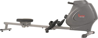 Sunny Health & Fitness Compact Folding Magnetic Rowing Machine with 43 Inch Slide Rail, 285 LB Max Weight, Synergy Power Motion, LCD Digital Monitor, Super Quiet & Smooth, and Ergonomic Foot Pedals