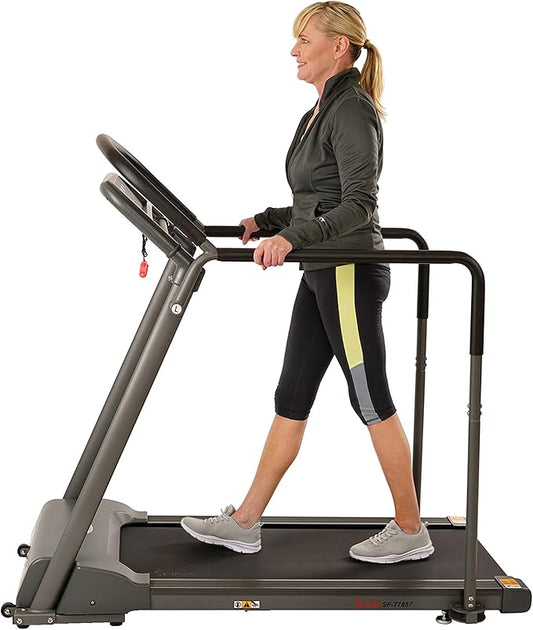 Sunny Health & Fitness Walking Treadmill with Low Wide Deck and Multi-Grip Handrails for Balance, 295 LB Max Weight - SF-T7857, Gray