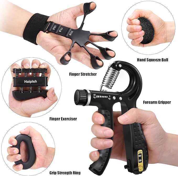 Grip Strength Trainer with Hand Grip Strengthener, Finger Exerciser, Hand Extension Exerciser and Forearm Workout Ring for Muscle Building and Injury Recovery for Athletes