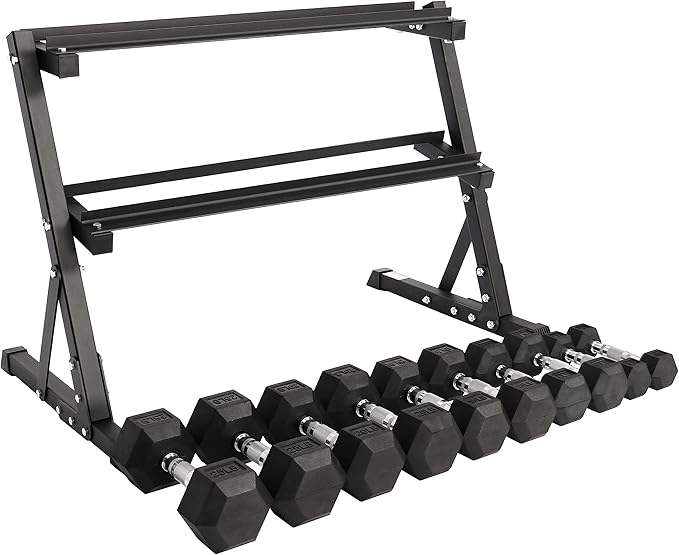 Signature Fitness Premium Rubber Coated Hex Dumbbell Weight Set, Multiple Packages