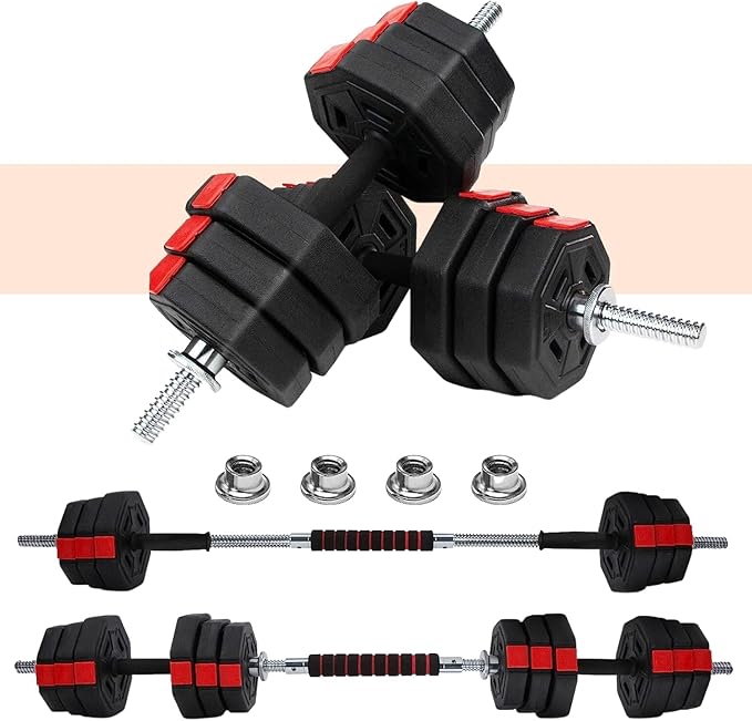 Yes4All Upgraded 44/66lbs Pair Adjustable Weights Dumbbells Set with Connector, Stainless Steel Handle, Cement Mixture