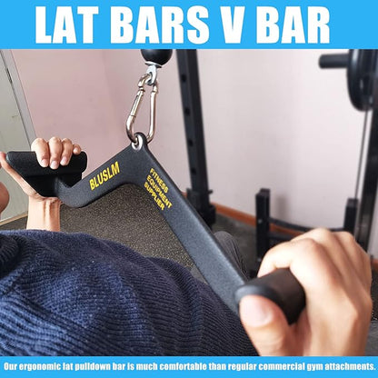 LAT Pull Down Bar for Cable Machine, LAT Pulldown Attachments T Bar V Bar Cable Attachment, Back Tricep Bar Strength Training Handle