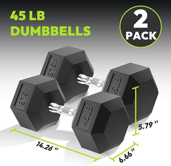 Hex Dumbbell Set, 3-100 lb Rubber Encased Exercise & Fitness Dumbbells, Weights Dumbbells Set of 2, Hand Weight for Strength Training (Single, Pair, Set)