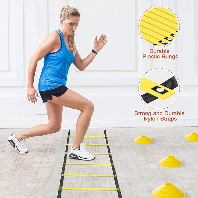 Agility Ladder Speed Training Equipment Set-20ft Agility Ladder 12 Soccer Cones,4 Hurdles,