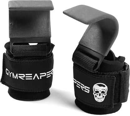 Gymreapers Weight Lifting Hooks (Pair), Heavy Duty Power Wrist Straps Hand Grip Support For Deadlifts, Pull Ups, Shrugs - Gym Gloves For Men and Women