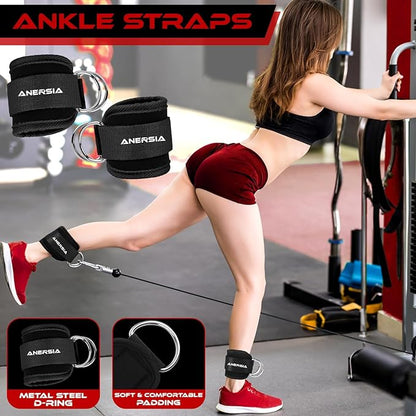 10-in-1 Gym Essentials Set: Barbell Pad for Hip Thrust, Ankle Strap for Cable Machine, Resistance Bands, Barbell Clip, Carry Gym Bag - Versatile Workout Kit for Women and Men