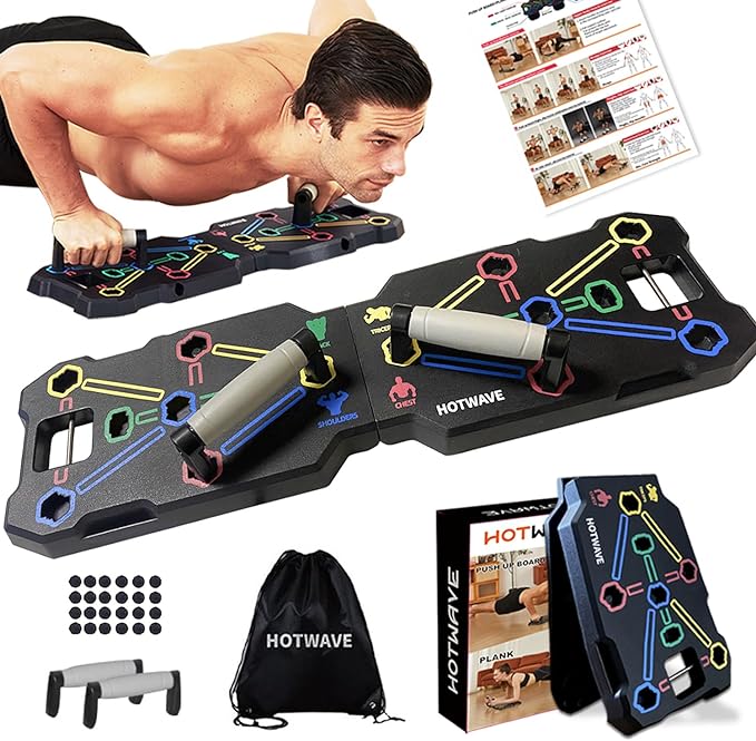 HOTWAVE Portable Workout Equipment with 20 Gym Accessories.Push Up Board &Plank,Resistance Band with Ab Roller Wheel,Exercise at Home For Men and Women