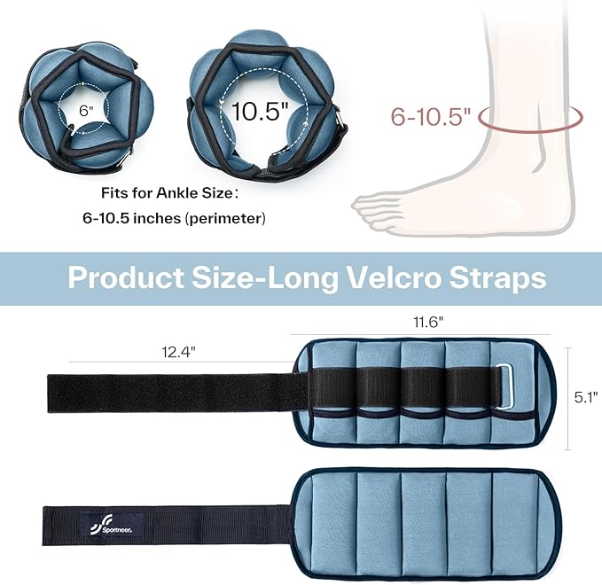 Sportneer Adjustable Ankle Wrist Weights for Men Women Kids, Adjustable Leg & Cuff Weight Straps for Fitness, Walking, Running, Aerobics, Yoga, Gym | 2 lbs for Each Ankle, 1 Pair Total Weight 4 lbs