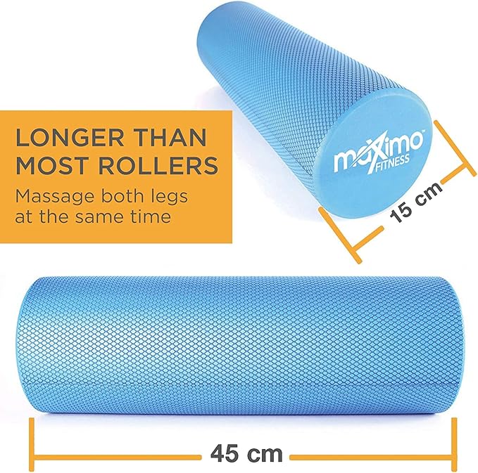 Maximo Fitness Foam Roller - 18" x 6" High Density Exercise Roller for Trigger Point Self Massage, Muscle and Back Roller for Fitness, Physical Therapy, Yoga and Pilates, Gym Equipment, Blue