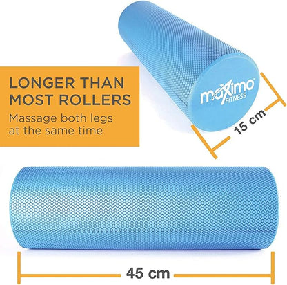 Maximo Fitness Foam Roller - 18" x 6" High Density Exercise Roller for Trigger Point Self Massage, Muscle and Back Roller for Fitness, Physical Therapy, Yoga and Pilates, Gym Equipment, Blue