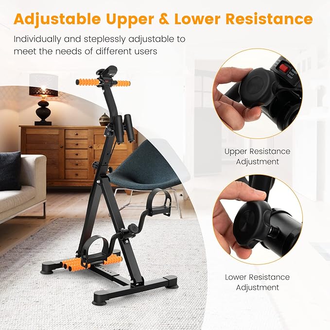 Pedal Exercise Bike for Seniors, Recovery Exercise Equipment w/Massage, LCD Monitor, Adjustable Height Length & Tension Level, Home Pedal Exerciser for Physical Therapy, Arm Leg Knee Workout