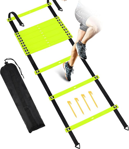 Fixed Rung Agility Ladder 丨20ft 12 Rungs No Tangle Spped and Agility Training Equipment Footwork Ladder with Carrying Bag/Ground Stakes for Adults Youth Kids