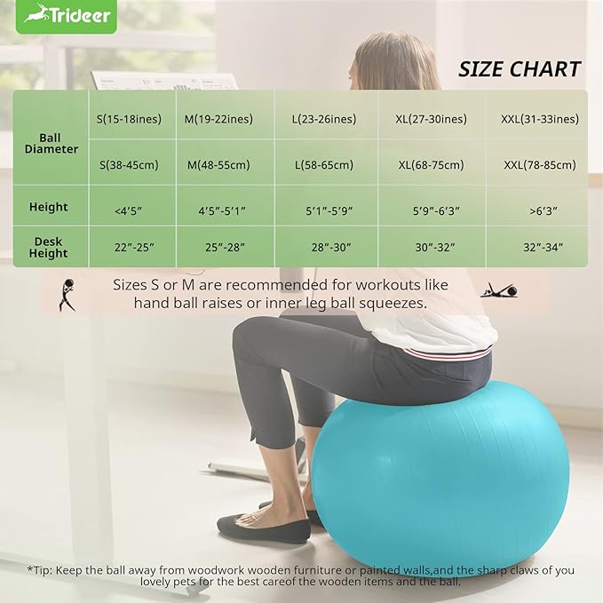 Trideer Yoga Ball Exercise Ball for Working Out, 5 Sizes Gym Ball, Birthing Ball for Pregnancy, Swiss Ball for Physical Therapy, Balance, Stability, Fitness, Office Ball Chair, Quick Pump Included