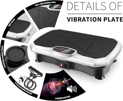 Vibration Plate Exercise Machine - Whole Body Power Shake Vibration Platform w/Loop Bands- Home Fitness Training Gym Workout Equipment for Weight Loss,Shaping,Toning & Wellness, 120 Levels