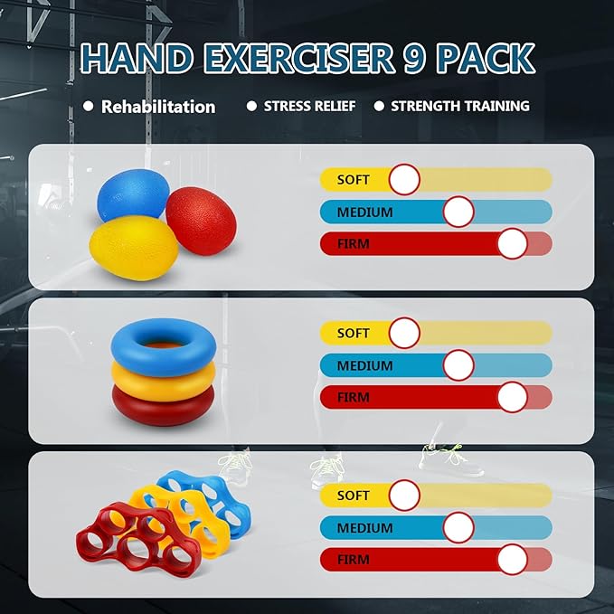 13PCS Hand Grip and Forearm Strengthener kits, Adjustable Hand Exerciser and Finger Stretcher, Finger strengthener, Finger exerciser,Stress Ball,Grip Ring for Muscle Building, Recover Hand Injure