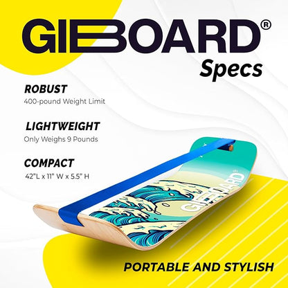 Gibbon GiBoard Balance Board for Adults & Kids - Slackline Workout Equipment Home Gym Training - Wooden Wobble Board Balance Trainer - Standing Desk Exercise - Yoga, Agility, Pilates, Core, Snowboard