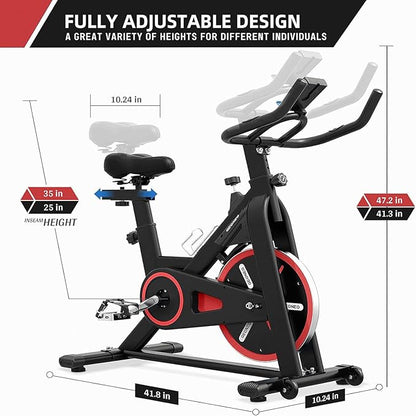 Exercise Bike, Exercise Bike for Home, Stationary Indoor Cycling Bike Cardio Gym with pad Holder and LCD Monitor,Silent Belt Drive & 35 LBS Flywheel