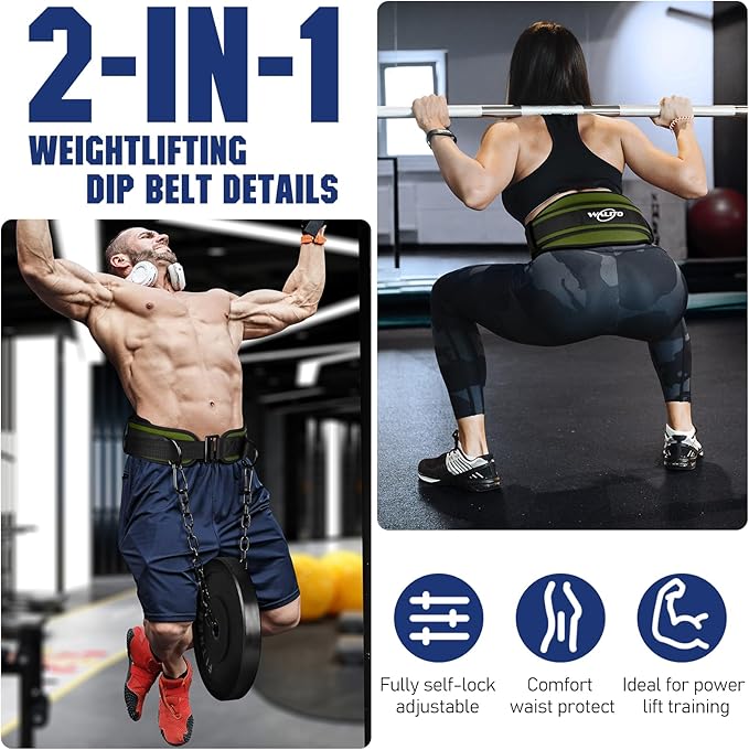 Walito 2IN1 Weight Lifting Belt, Self-Locking Weightlifting & Dip Belt, Weight Belt with Chain for Pullup, Gym Accessories for Men & Women Powerlifting, Squat, Workout Equipment