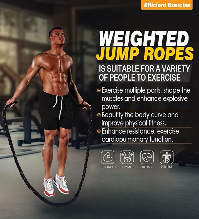 Weighted Jump Rope for Fitness - 9.8ft Heavy Battle Ropes for Exercise, 3LB Workout Rope for Women & Men, Skipping Rope For Gym Training, Home Workout