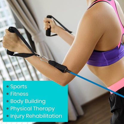 Vive Resistance Bands with Handles (11 Pcs) - Tube Rehab Band Set - Shoulder Pulley Door Anchor - 2 to 70 LBs Tension - Home Workout Elastic Fitness Equipment - Men, Women Training Therapy