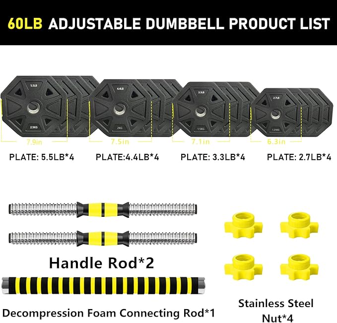 Adjustable-Dumbbells-Set, Free Weights Set with Connector,Fitness Exercises for Home Gym Suitable Men/Women