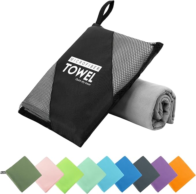 Microfiber Travel Towel, Soft Lightweight Quick Dry Towel, Super Absorbent Compact Travel & Sports & Beach Towels for Camping, Backpack, Gym, Swimming, Yoga, Hiking (XS:12"×24" -Gray)