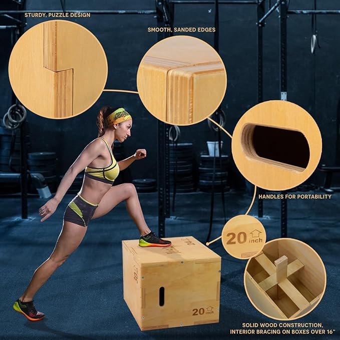 Yes4All 3-in-1 Wooden Plyo Box - Plyometric Jump Box for Home Gym and Outdoor Workouts, 450 lbs Box Jump