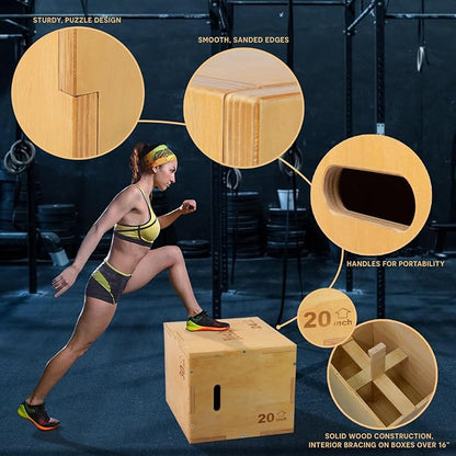 Yes4All 3-in-1 Wooden Plyo Box - Plyometric Jump Box for Home Gym and Outdoor Workouts, 450 lbs Box Jump