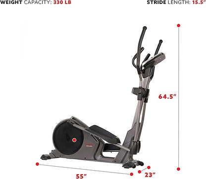 Sunny Health & Fitness Programmable 16 Electro-Magnetic Elliptical Cross Trainer Exercise Machine, Full-Body Cardio Equipment w/ 24 Pre-Built Workouts, 330LB Capacity,Optional Bluetooth w/SunnyFit App