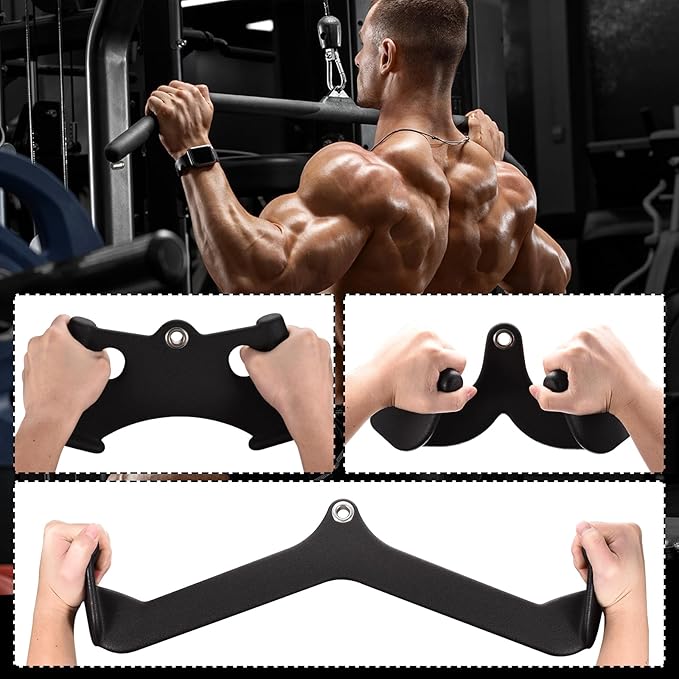 uxcell LAT Pull Down Bar, Gym Fitness Pulldown T-bar V-bar for Rowing Cable Machine Attachment, Back Tricep Strength Training Close Outside Handle