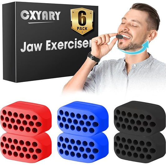 CXYARY 6PCS Jaw Exerciser for Men & Women, 3 Resistance Levels, Silicone Jawline Exerciser, Jaw Trainer Strengthener, Jawline Shaper, Red+Blue+Black(U.S. Patent in Application Process)