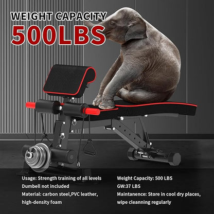 Adjustable Weight Bench,Utility Workout Bench Foldable Incline Decline Benches for Home Gym Full Body Workout,Load 600LBS