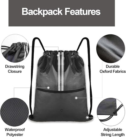 Drawstring Backpack Bag Gym Cinch Draw String Back Bag for Men Women Shopping Sports (Gray)