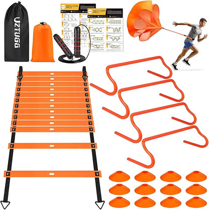 Soccer Training Equipment 20ft Agility 4 Hurdles, 12 Soccer